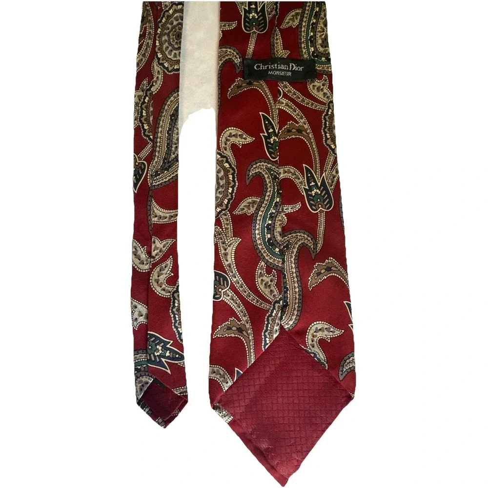 Christian Dior Monsieur Vintage Silk Tie Red Paisley Floral Geometric Designer